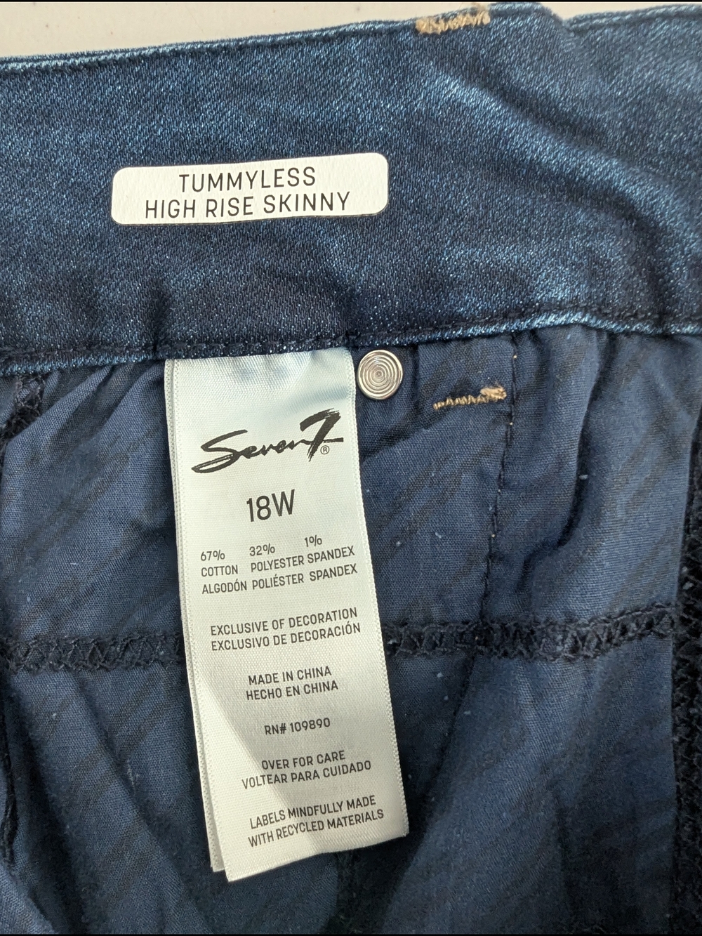 Seven7 Tummyless High Rise Skinny Jeans 18W NWT Dark Wash Stretch Denim - Picture 8 of 9